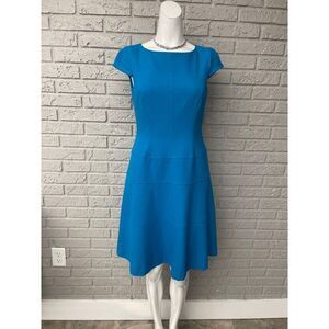 Anne Klein Women Blue Textured Cap Sleeve Fit & Flare Dress Size 2